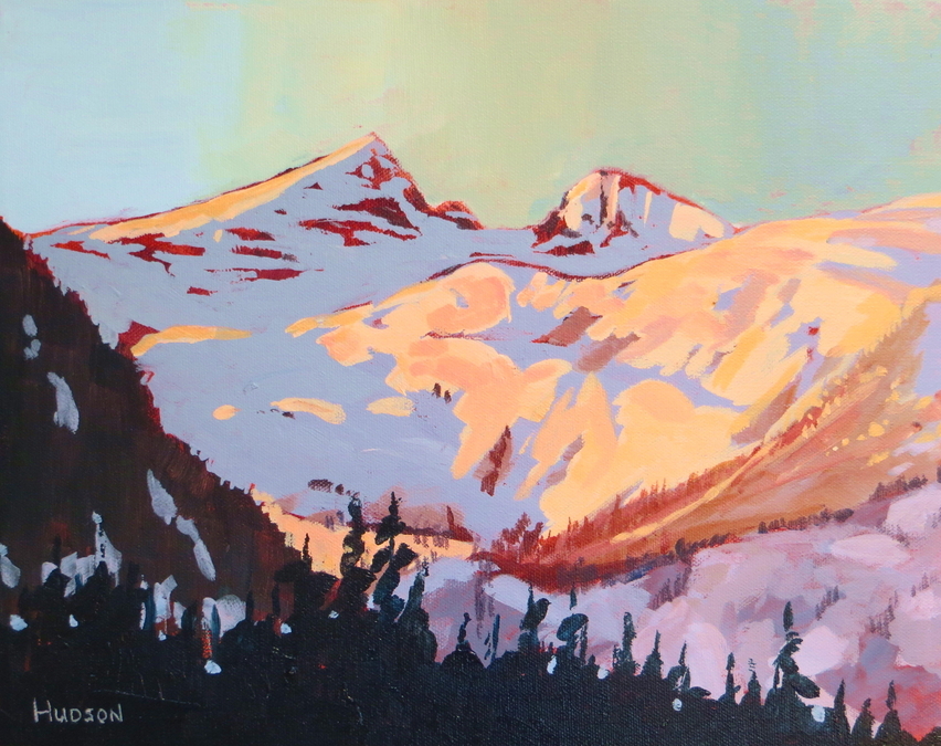 Mt Albert Edward in alpen glow from Mt Washington